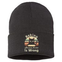 Funny Baking Because Murder Is Wrong Sarcastic Cat Lover Sustainable Knit Beanie