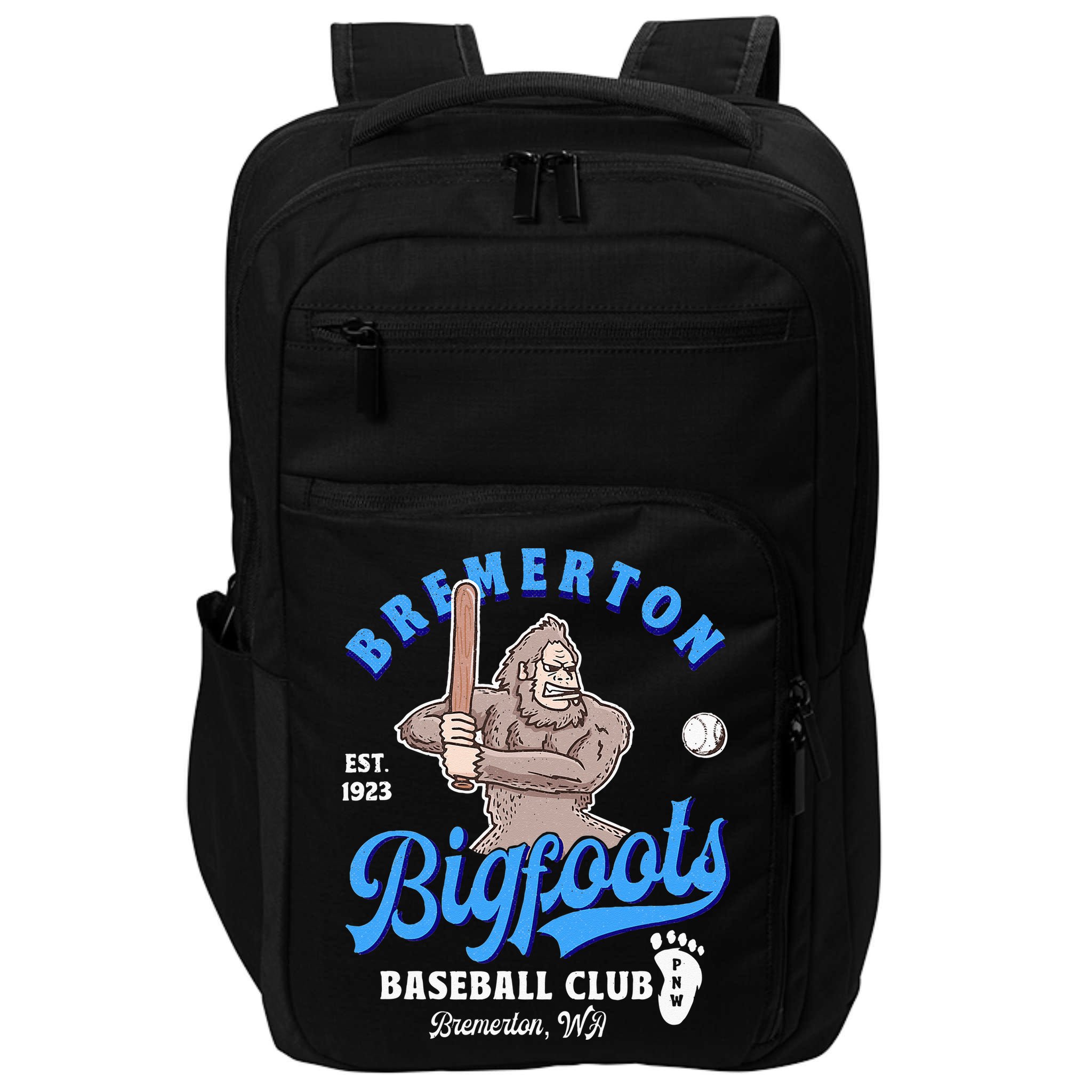 Funny Bigfoot Baseball Retro Minor League Baseball Team Impact Tech Backpack