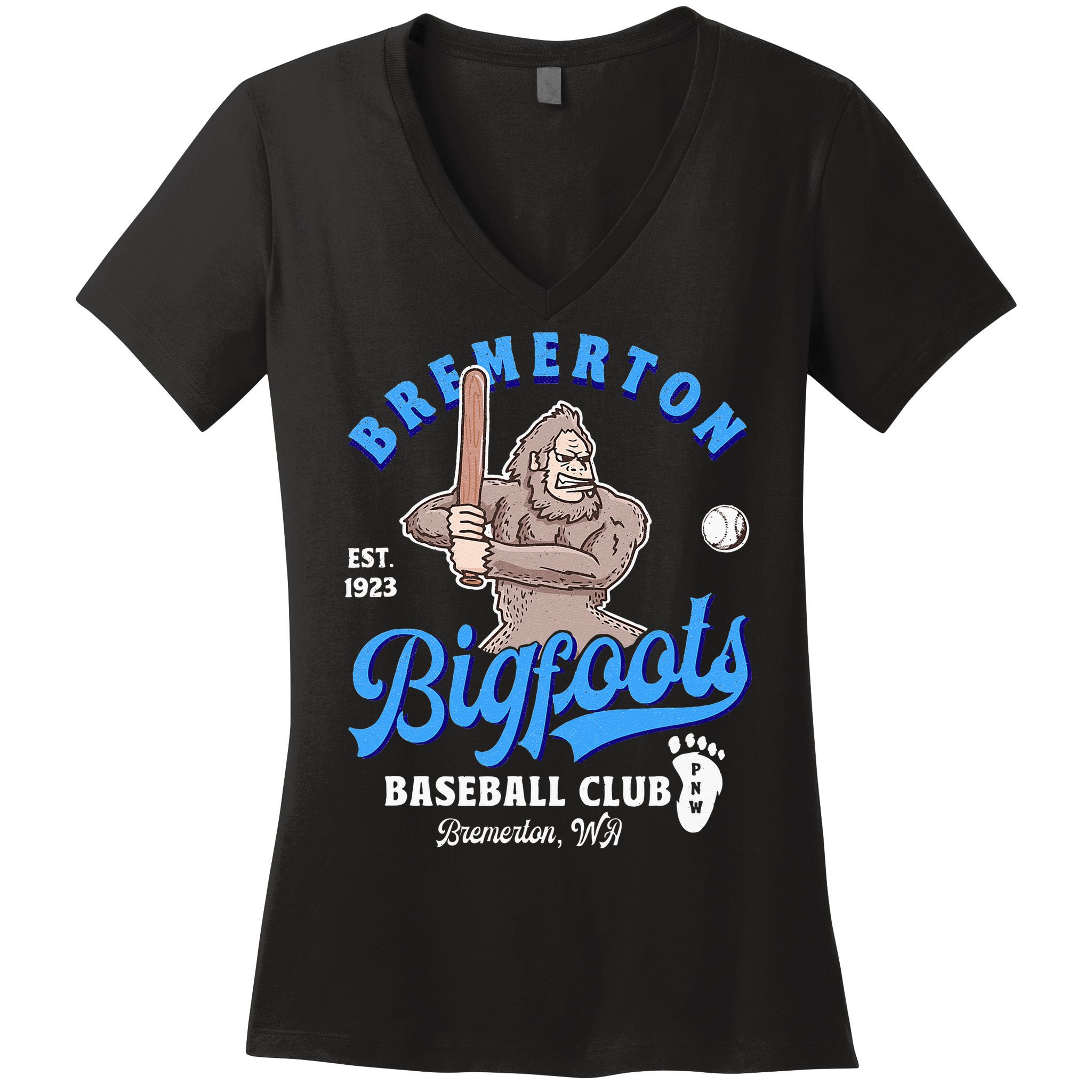 Funny Bigfoot Baseball Retro Minor League Baseball Team Women's V-Neck T-Shirt