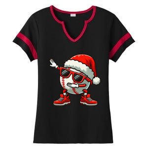 Funny Baseball Ball Santa Hat Dabbing Xmas Pajamas Players Gift Ladies Halftime Notch Neck Tee