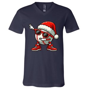 Funny Baseball Ball Santa Hat Dabbing Xmas Pajamas Players Gift V-Neck T-Shirt