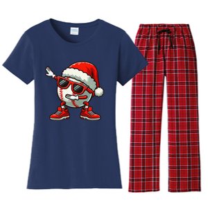 Funny Baseball Ball Santa Hat Dabbing Xmas Pajamas Players Gift Women's Flannel Pajama Set