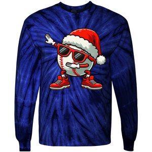 Funny Baseball Ball Santa Hat Dabbing Xmas Pajamas Players Gift Tie-Dye Long Sleeve Shirt