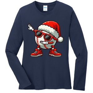 Funny Baseball Ball Santa Hat Dabbing Xmas Pajamas Players Gift Ladies Long Sleeve Shirt