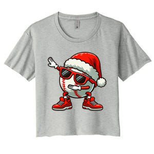 Funny Baseball Ball Santa Hat Dabbing Xmas Pajamas Players Gift Women's Crop Top Tee