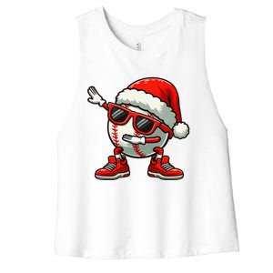 Funny Baseball Ball Santa Hat Dabbing Xmas Pajamas Players Gift Women's Racerback Cropped Tank