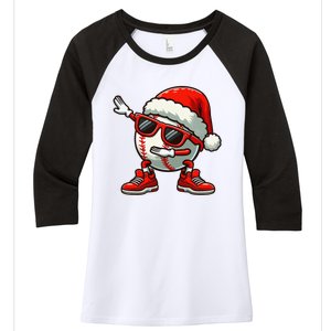 Funny Baseball Ball Santa Hat Dabbing Xmas Pajamas Players Gift Women's Tri-Blend 3/4-Sleeve Raglan Shirt