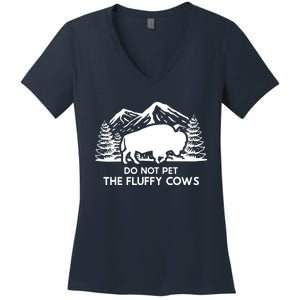 Funny Buffalo Bison Do Not Pet The Fluffy Cow Women's V-Neck T-Shirt