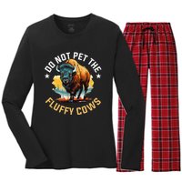 Funny Buffalo Bison Do Not Pet The Fluffy Cows Women's Long Sleeve Flannel Pajama Set 