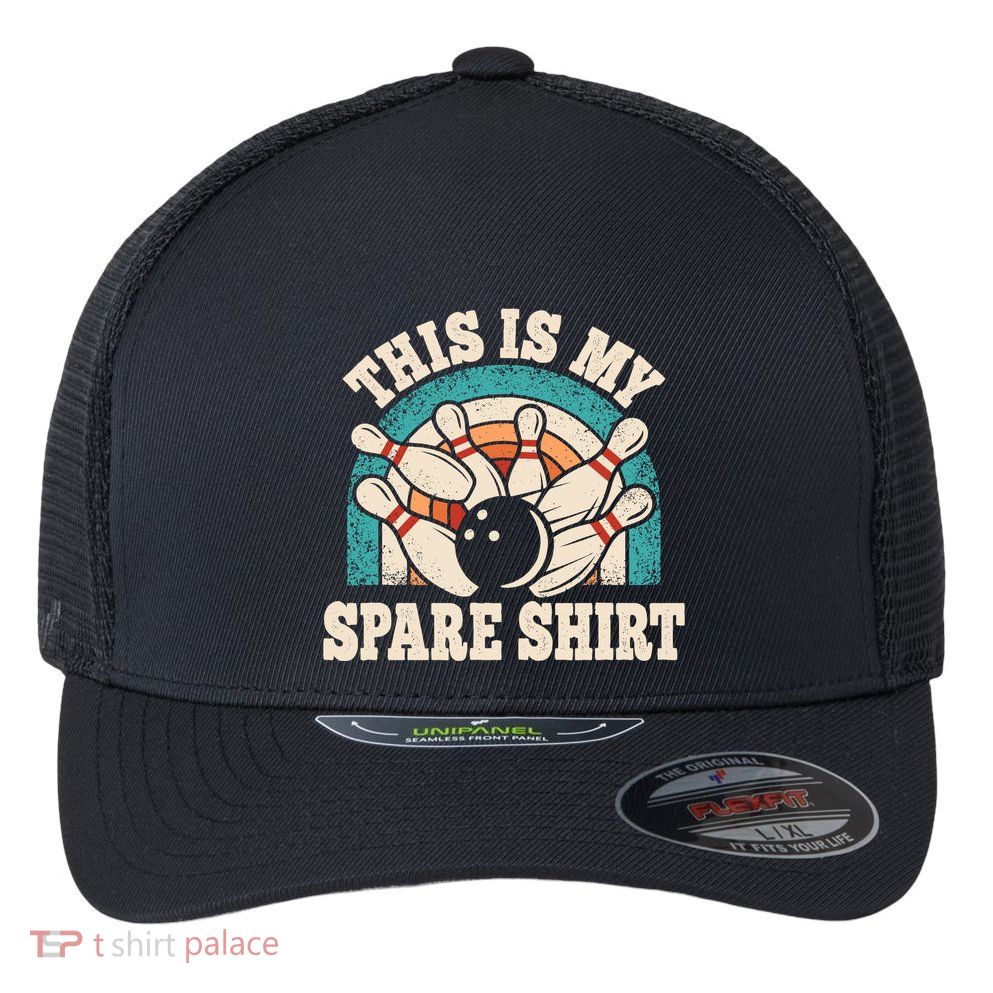 Funny Bowling Bowler Retro This Is My Spare Flexfit Unipanel Trucker Cap