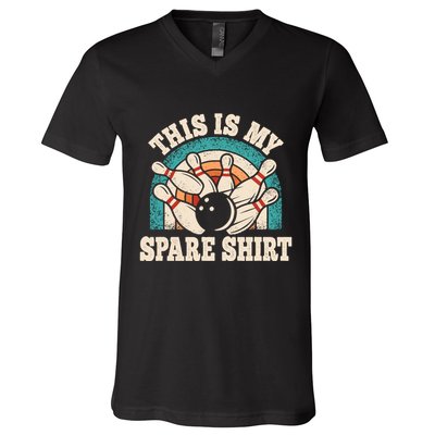 Funny Bowling Bowler Retro This Is My Spare V-Neck T-Shirt
