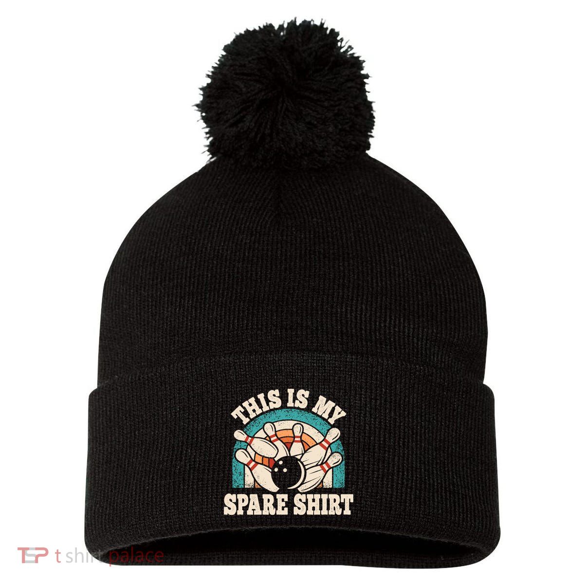 Funny Bowling Bowler Retro This Is My Spare Pom Pom 12in Knit Beanie