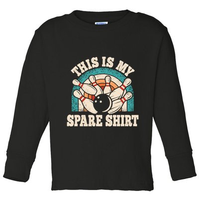 Funny Bowling Bowler Retro This Is My Spare Toddler Long Sleeve Shirt