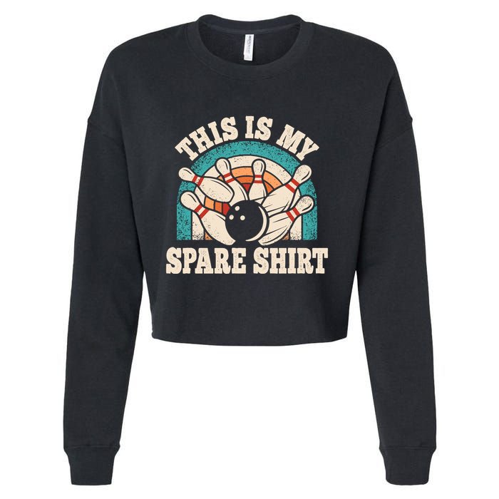 Funny Bowling Bowler Retro This Is My Spare Cropped Pullover Crew