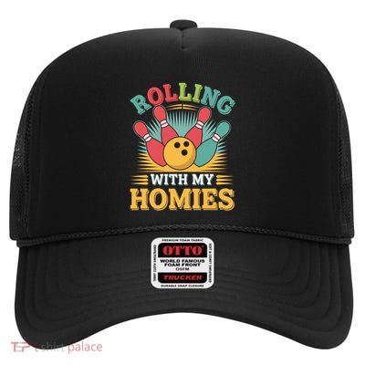 Funny Bowler Bowling Gift High Crown Mesh Back Trucker Hat