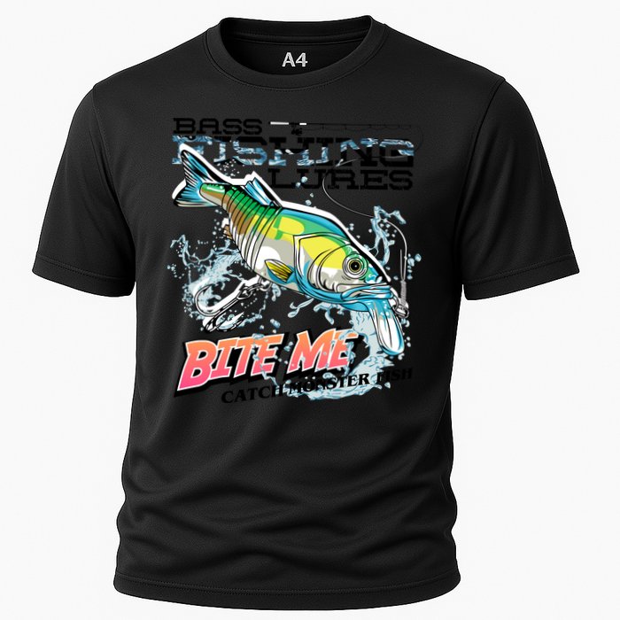 Funny Bass Bite Me Fishing Lures Cooling Performance Crew T-Shirt