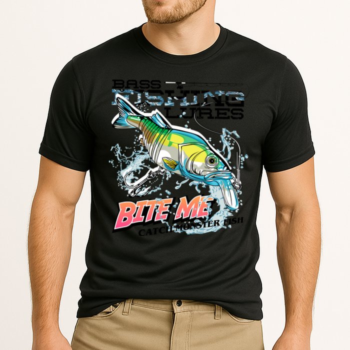 Funny Bass Bite Me Fishing Lures Cooling Performance Crew T-Shirt