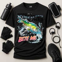 Funny Bass Bite Me Fishing Lures Cooling Performance Crew T-Shirt