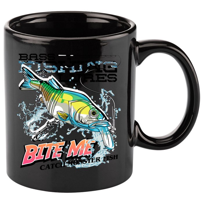Funny Bass Bite Me Fishing Lures 11oz C Handle Ceramic Mug