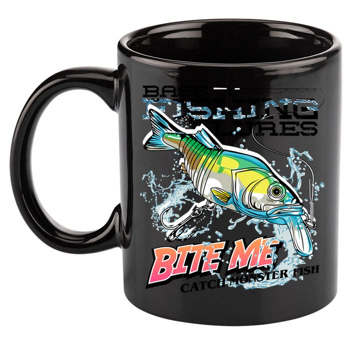 Funny Bass Bite Me Fishing Lures 11oz C Handle Ceramic Mug