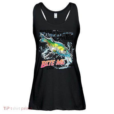 Funny Bass Bite Me Fishing Lures Ladies Essential Flowy Tank