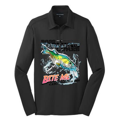 Funny Bass Bite Me Fishing Lures Silk Touch Performance Long Sleeve Polo