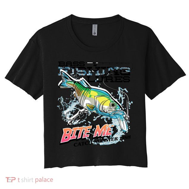 Funny Bass Bite Me Fishing Lures Crop Top
