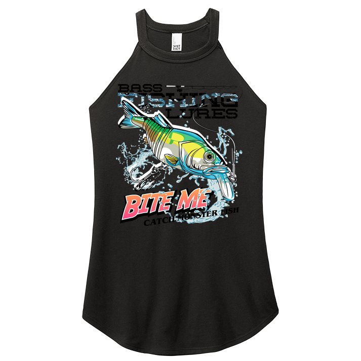 Funny Bass Bite Me Fishing Lures Women's Perfect Tri Rocker Tank