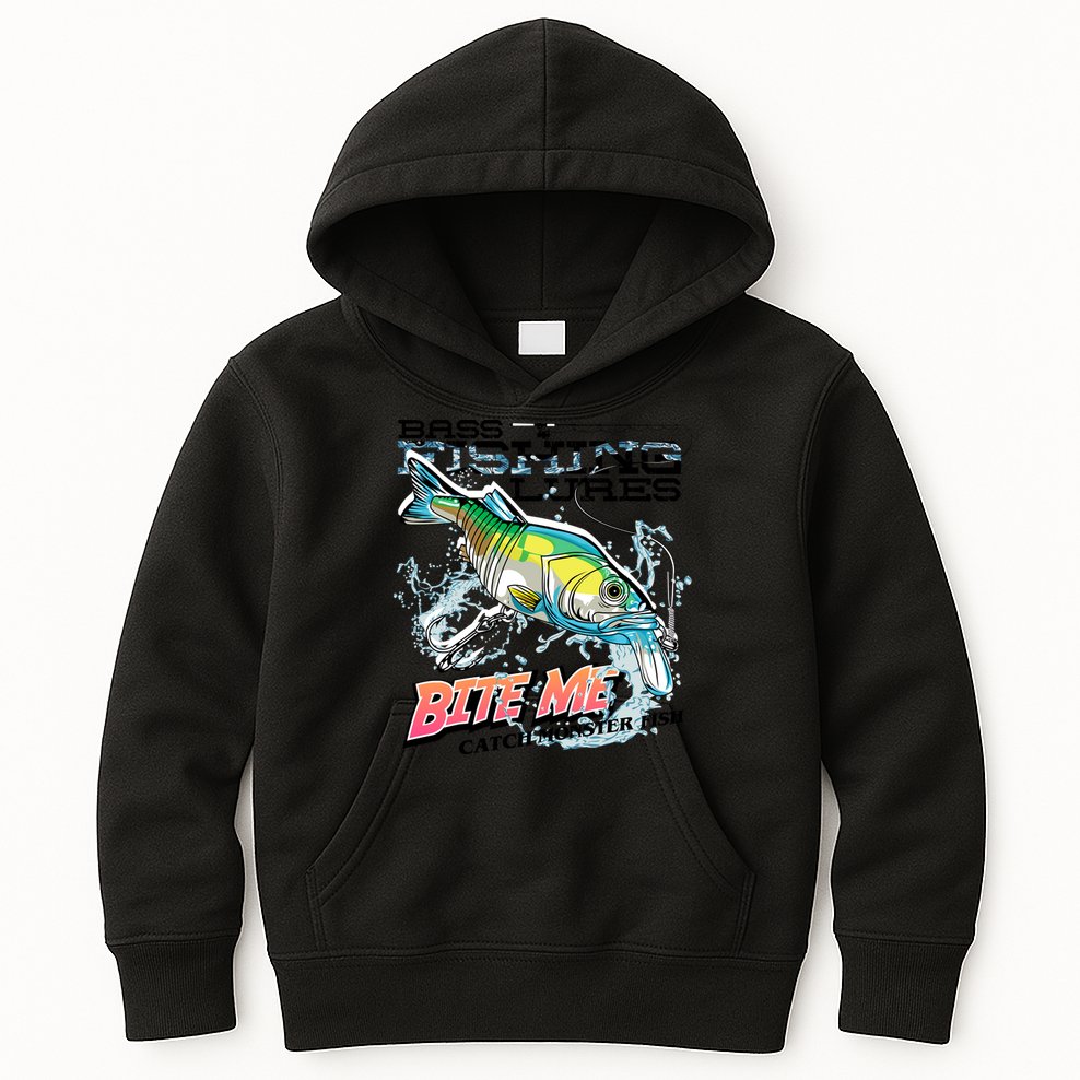 Funny Bass Bite Me Fishing Lures Kids Hoodie