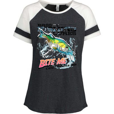 Funny Bass Bite Me Fishing Lures Enza Ladies Jersey Colorblock Tee