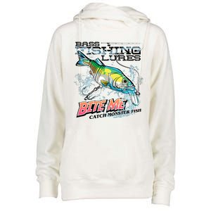 Funny Bass Bite Me Fishing Lures Womens Funnel Neck Pullover Hood