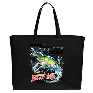 Funny Bass Bite Me Fishing Lures Cotton Canvas Jumbo Tote