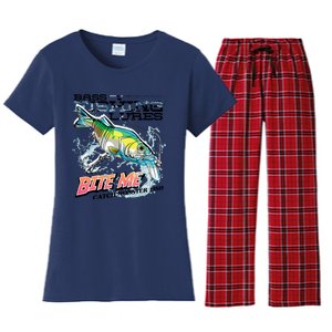 Funny Bass Bite Me Fishing Lures Women's Flannel Pajama Set