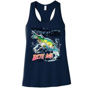 Funny Bass Bite Me Fishing Lures Women's Racerback Tank