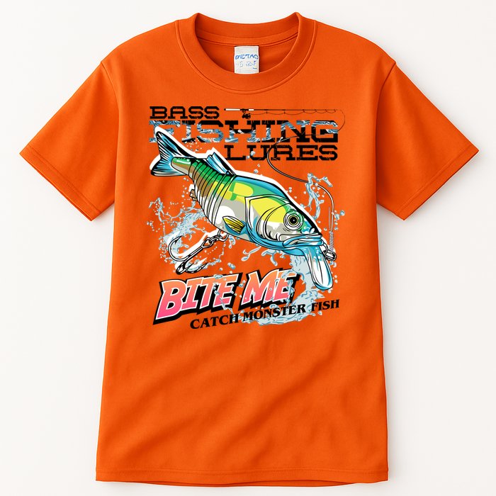 Funny Bass Bite Me Fishing Lures Tall T-Shirt