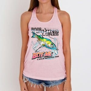 Funny Bass Bite Me Fishing Lures Women's Knotted Racerback Tank