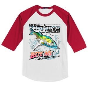 Funny Bass Bite Me Fishing Lures Kids Colorblock Raglan Jersey