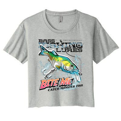 Funny Bass Bite Me Fishing Lures Women's Crop Top Tee