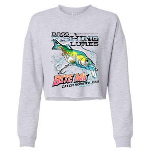 Funny Bass Bite Me Fishing Lures Cropped Pullover Crew