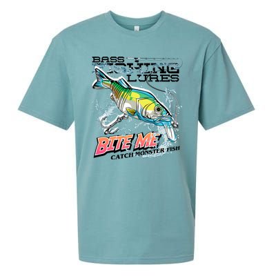 Funny Bass Bite Me Fishing Lures Sueded Cloud Jersey T-Shirt