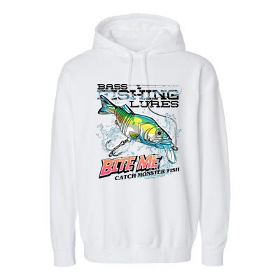 Funny Bass Bite Me Fishing Lures Garment-Dyed Fleece Hoodie