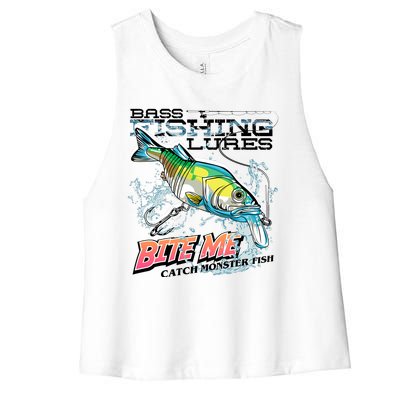 Funny Bass Bite Me Fishing Lures Women's Racerback Cropped Tank