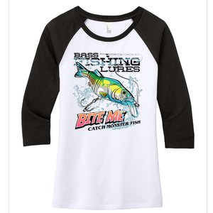 Funny Bass Bite Me Fishing Lures Women's Tri-Blend 3/4-Sleeve Raglan Shirt