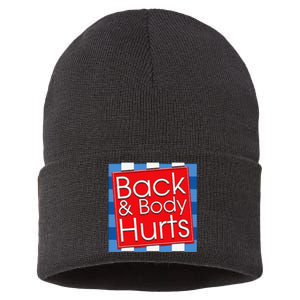 Funny Back Body Hurts Quote Workout Gym Top Sustainable Knit Beanie