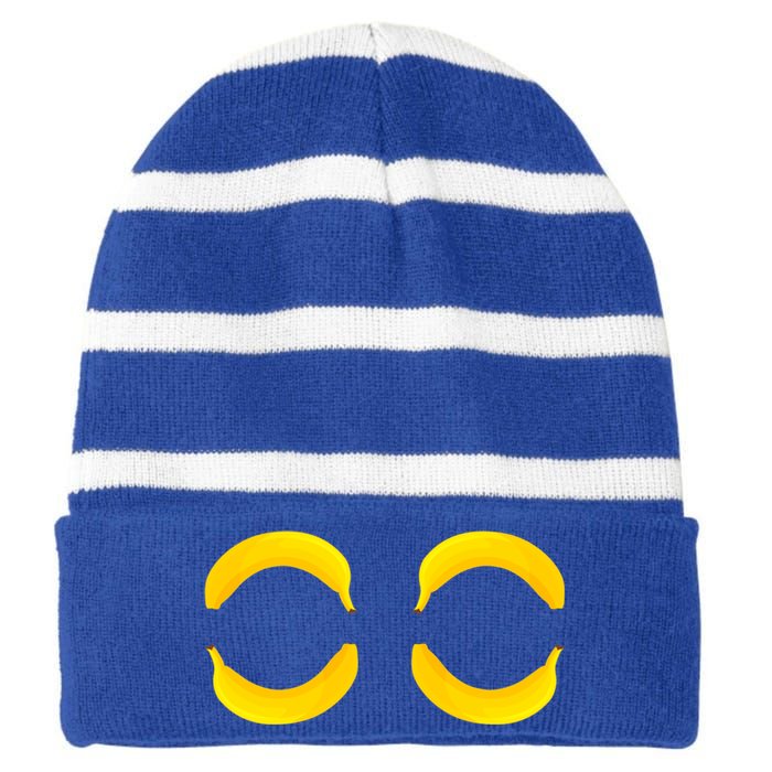 Funny Banana Boobs Bra Titties Tits Breast Boobies Cool Gift Striped Beanie with Solid Band