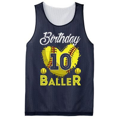 Funny Birthday Baller 10 Years Old Softball 10th Bday Mesh Reversible Basketball Jersey Tank