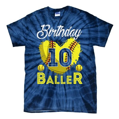 Funny Birthday Baller 10 Years Old Softball 10th Bday Tie-Dye T-Shirt