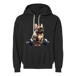 French Bulldog Bodybuilding Gym Frenchie Weightlifter Garment-Dyed Fleece Hoodie