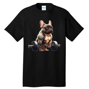 French Bulldog Bodybuilding Gym Frenchie Weightlifter Tall T-Shirt