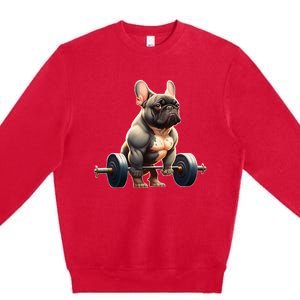 French Bulldog Bodybuilding Gym Frenchie Weightlifter Premium Crewneck Sweatshirt